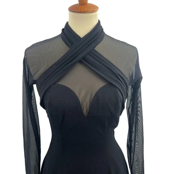 Tadashi Black Mesh Detail Long Sleeve Dress Size 8